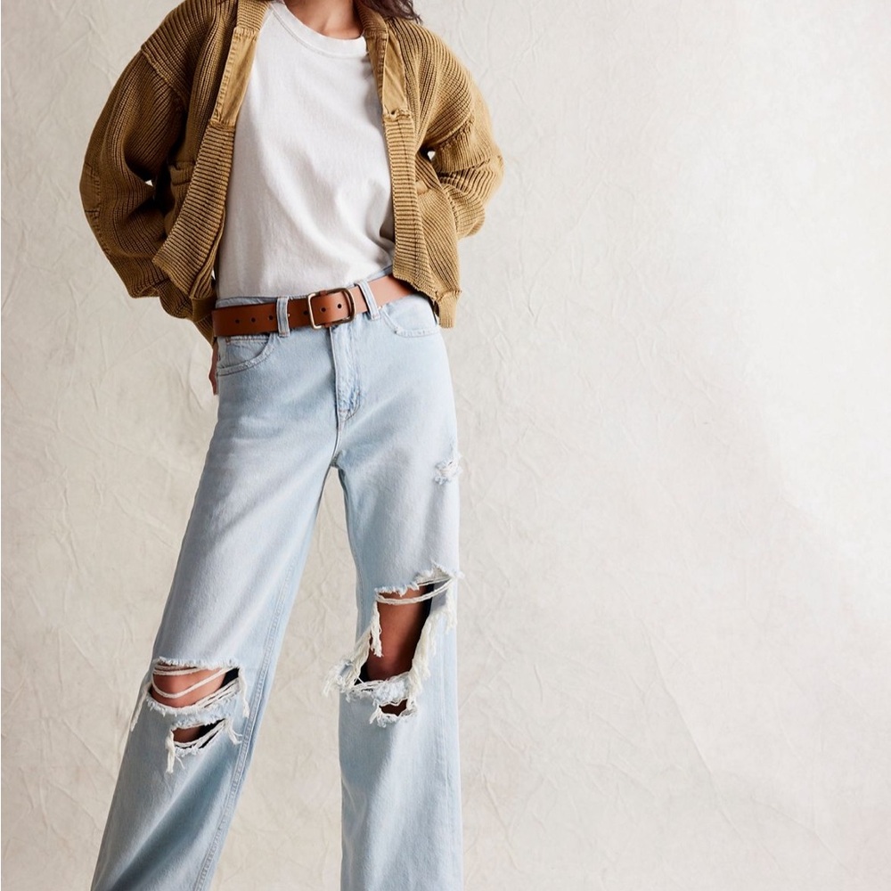 Free People Tinsley Baggy High Rise Light Blue Distressed Women's Jeans